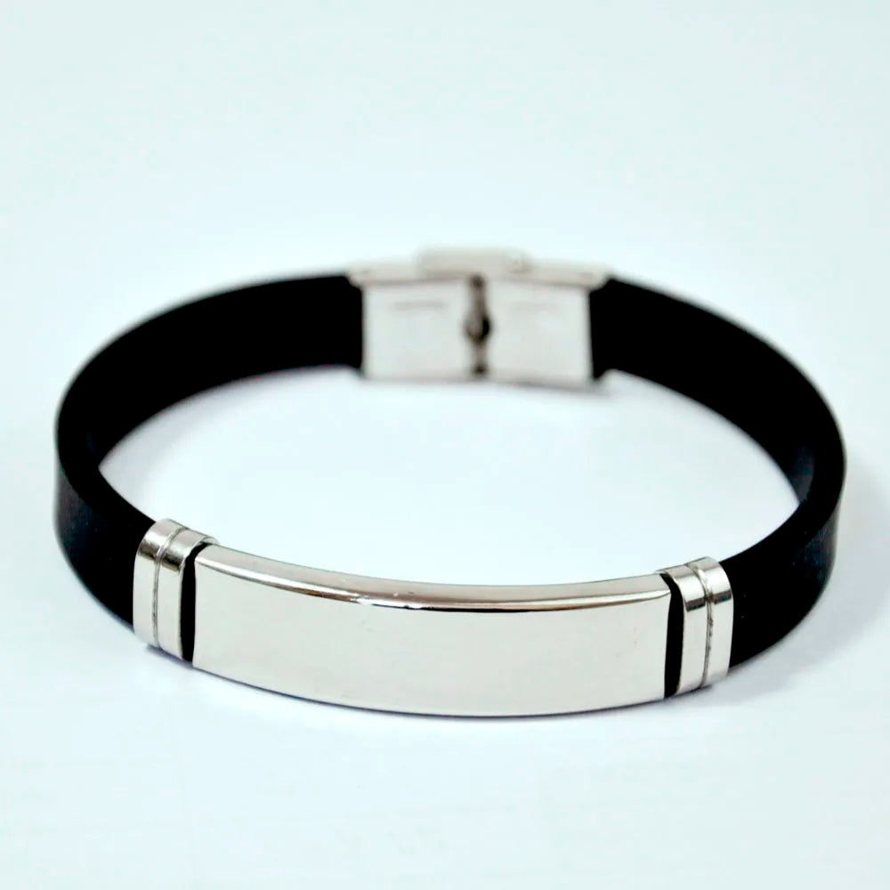 Conjunto de 15 pulseiras de moda para homem, pretas, estilo punk, em borracha, silicone e aço inoxidável
