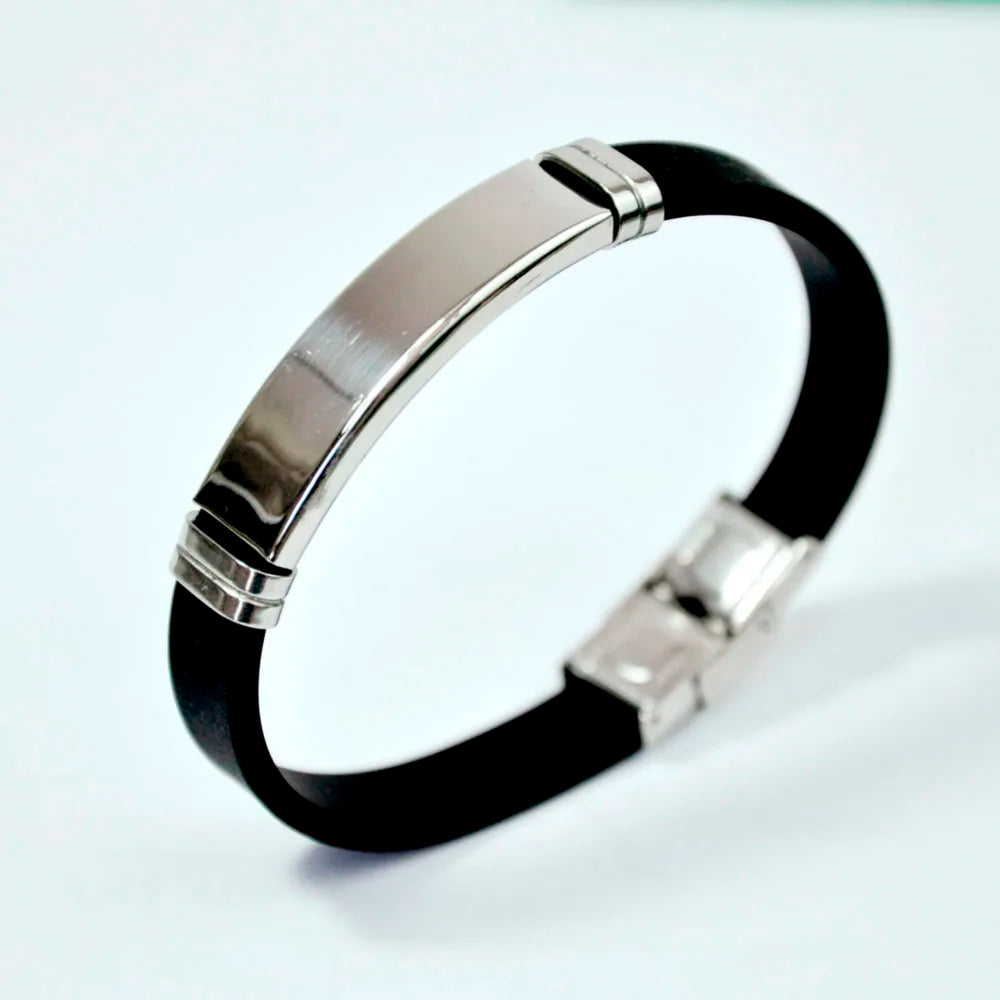 Conjunto de 15 pulseiras de moda para homem, pretas, estilo punk, em borracha, silicone e aço inoxidável