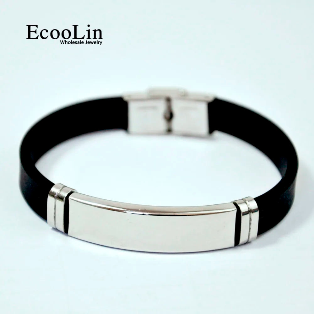 Conjunto de 15 pulseiras de moda para homem, pretas, estilo punk, em borracha, silicone e aço inoxidável