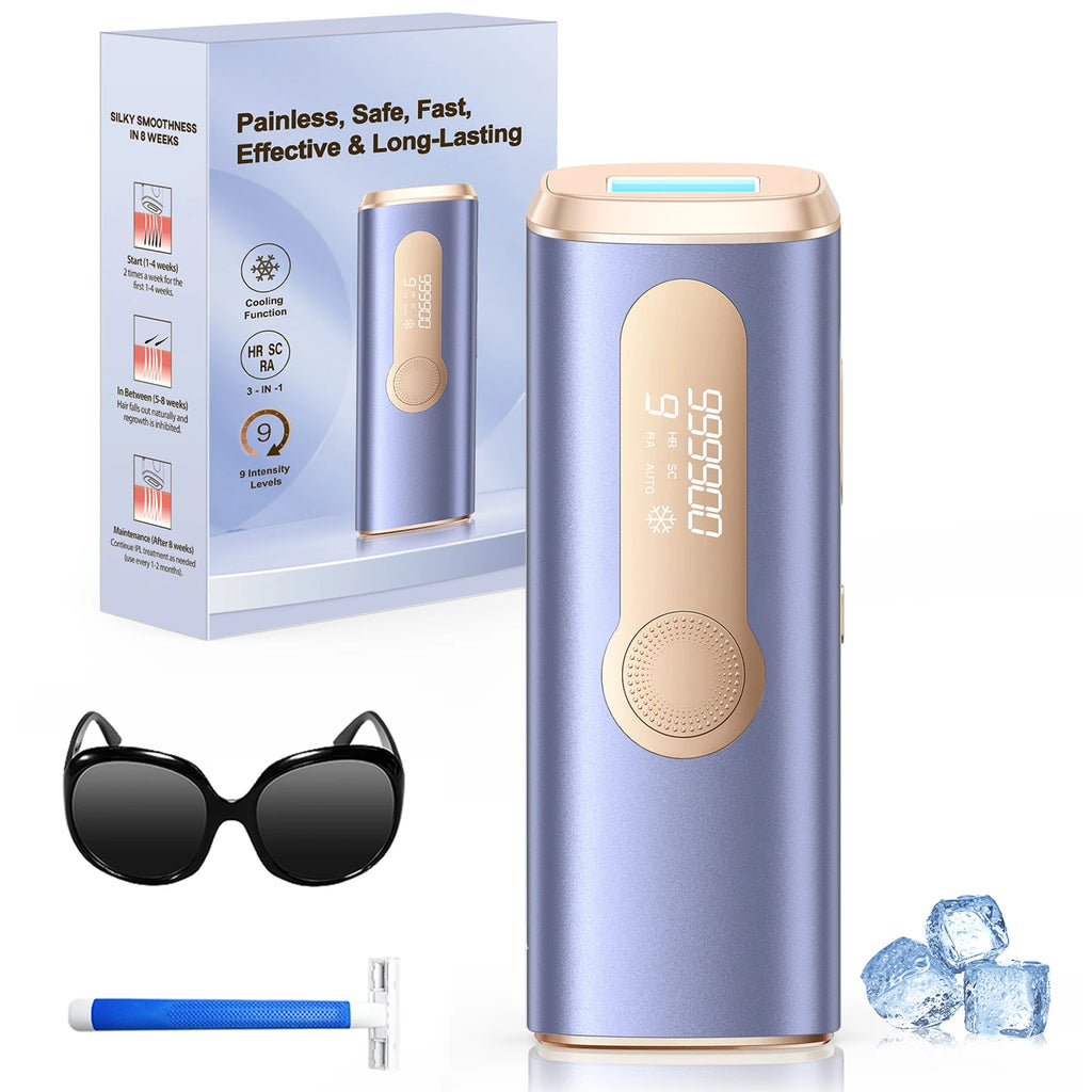 Depilador a laser IPL 990000 para remoção de pelos no corpo, Depilação permanente e indolor