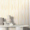 Papel de parede autocolante com riscas verticais amarelas, decoração de parede elegante