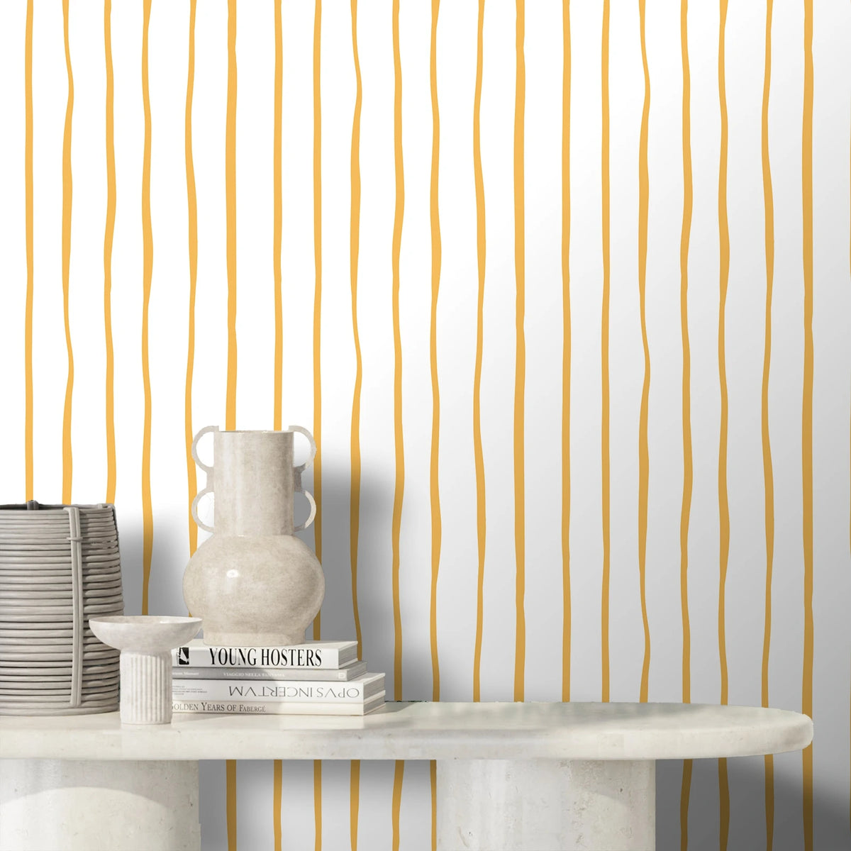 Papel de parede autocolante com riscas verticais amarelas, decoração de parede elegante