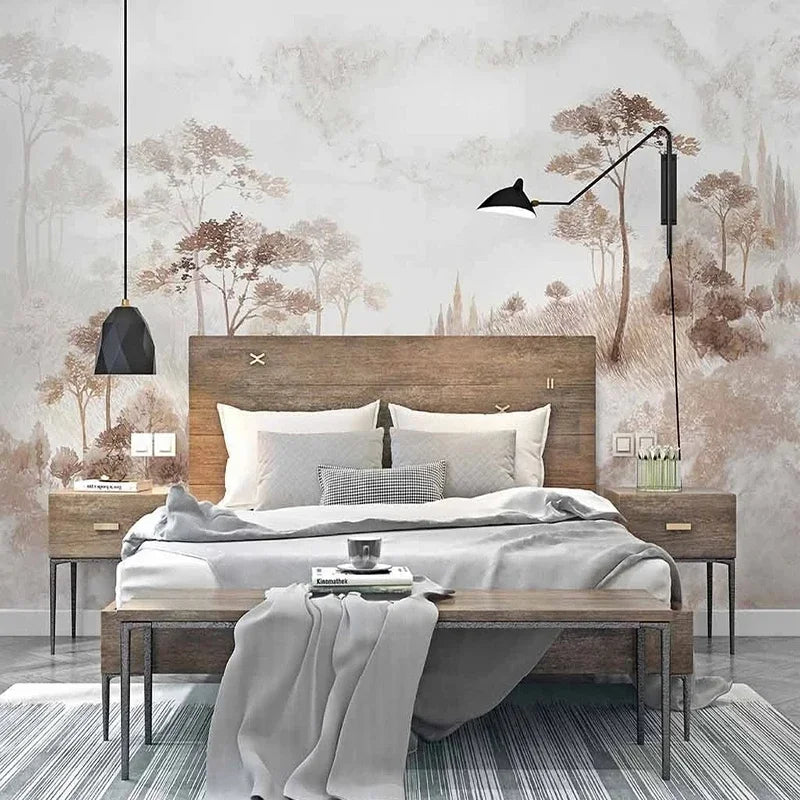 Papel de Parede Personalizado com Pintura de Paisagem Retro para Sala de Estar e Quarto - Papel de Parede 3D