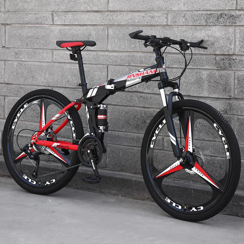 Bicicleta de montanha para adulto, bicicleta de montanha dobrável de 26", bicicleta de montanha BTT suspensão total