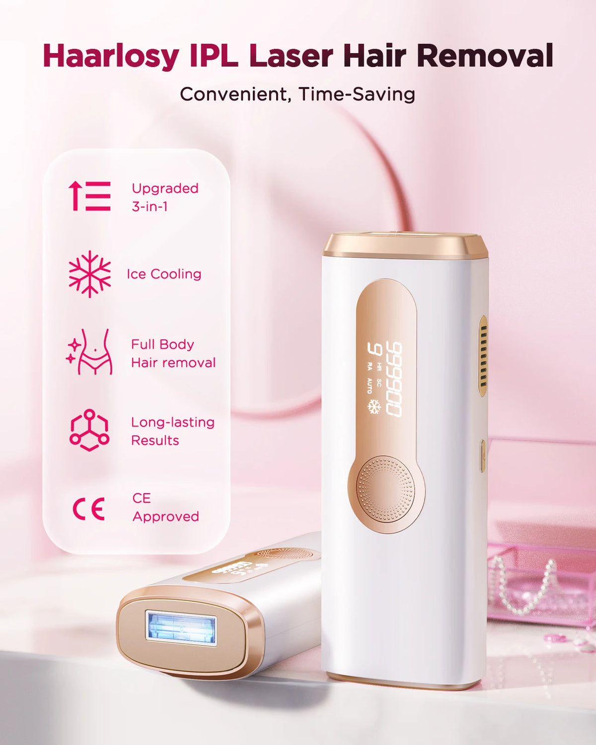 Depilador a laser IPL 990000 para remoção de pelos no corpo, Depilação permanente e indolor