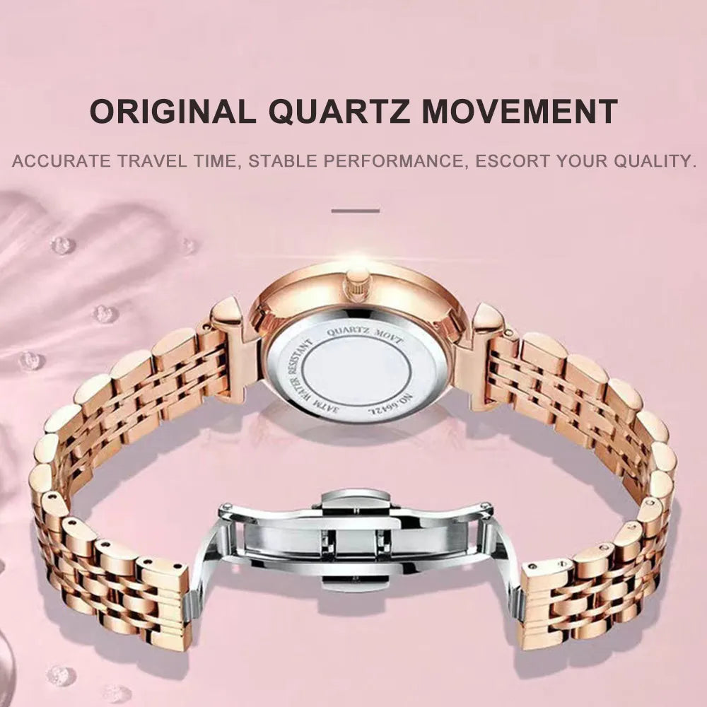 Relógio polegar elegante e luxuoso para mulher, à prova de água, com aço inoxidável e movimento quartzo