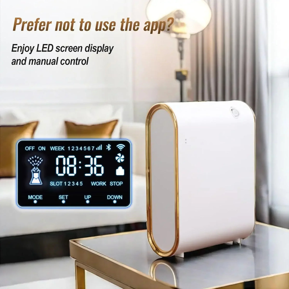 Difusor de fragrâncias para ambientes sem água, difusor de aromas inteligente, máquina elétrica para perfumar a casa, distribuidor de aromas Bluetooth de 500m³