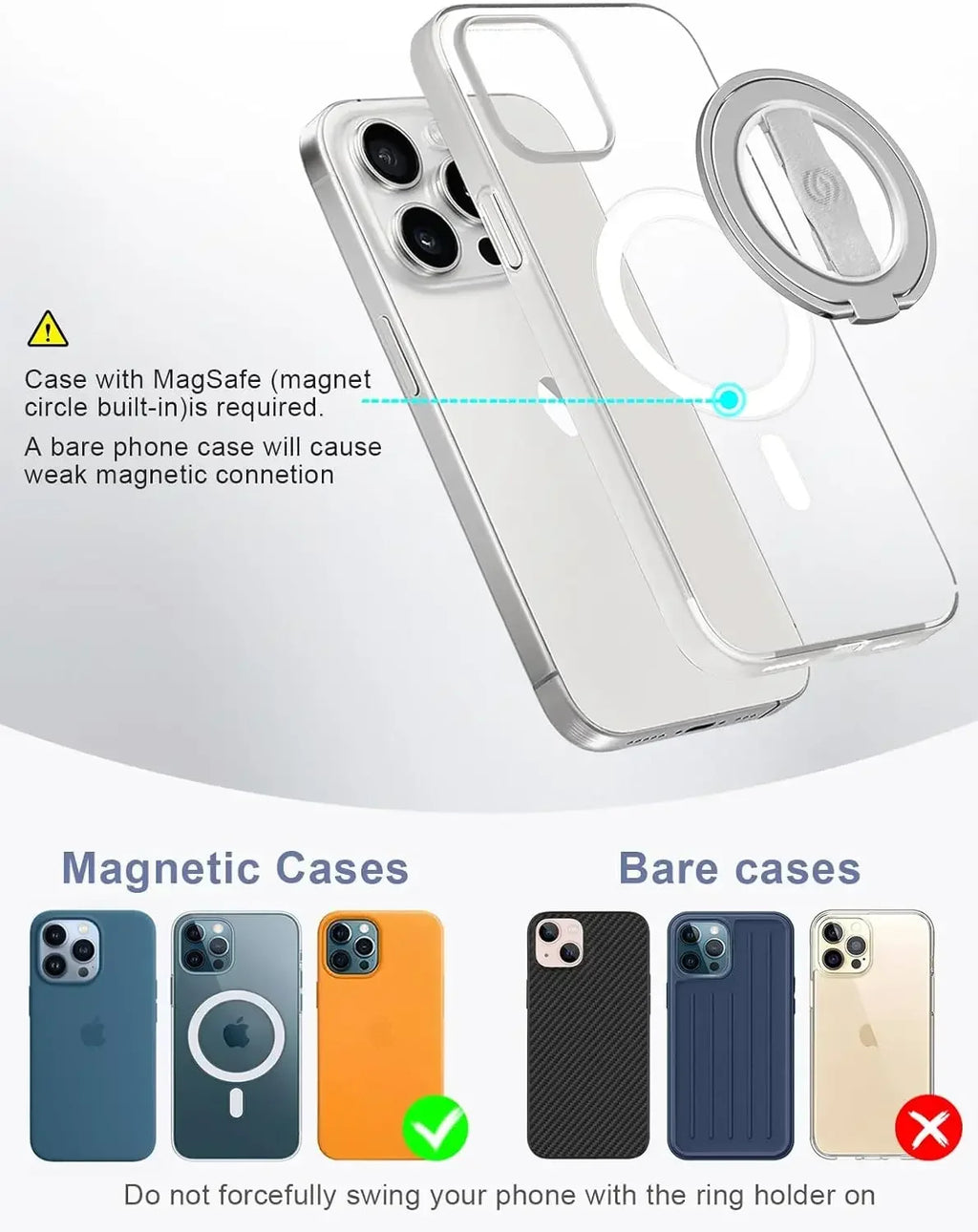 Suporte magnético para telemóvel com anel de fixação e íman para todos os tipos de telemóvel