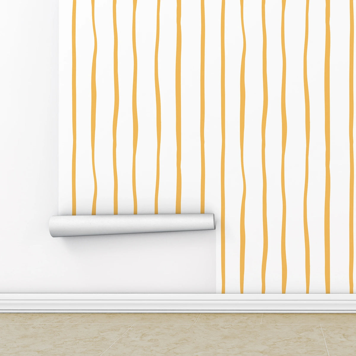 Papel de parede autocolante com riscas verticais amarelas, decoração de parede elegante