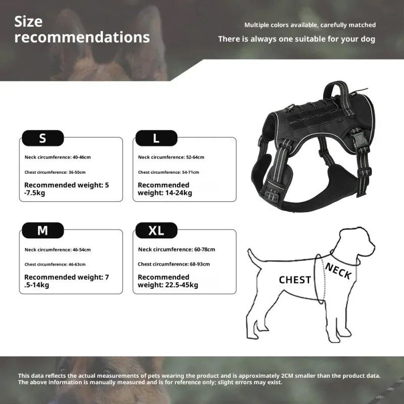 Large Dog Tactical Vest Multi-Function MOLLE-Compatible Harness with Anti-Pull Design for Outdoor Training Gear