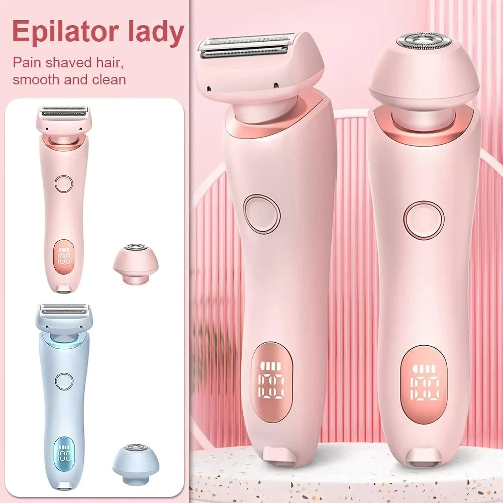 Depilador Elétrico 2 em 1 Feminino com Aparador de Pelos para Rosto e Corpo, Resistente à Água