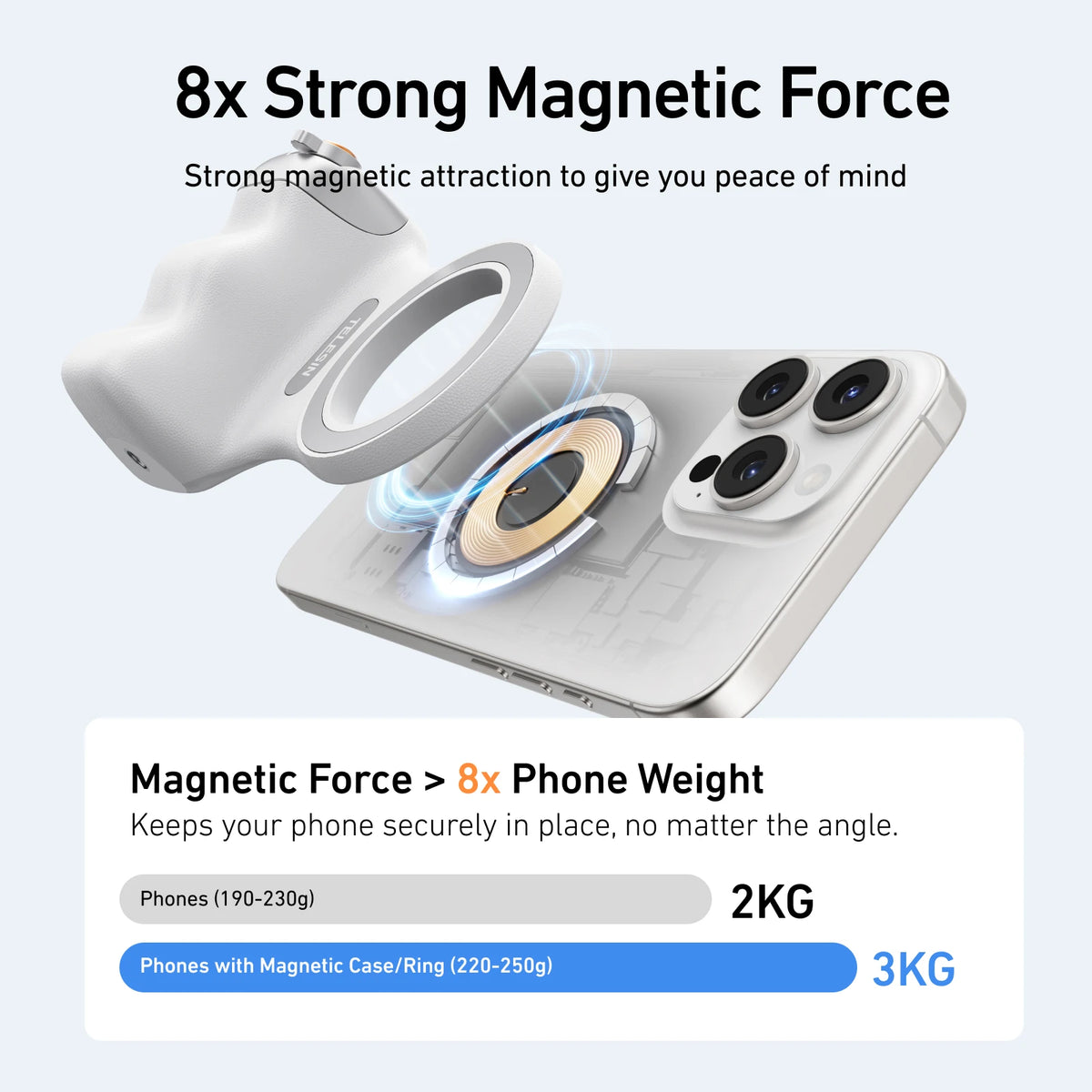 Suporte magnético para câmara de telemóvel, com pega de controlo remoto para iPhone e Android