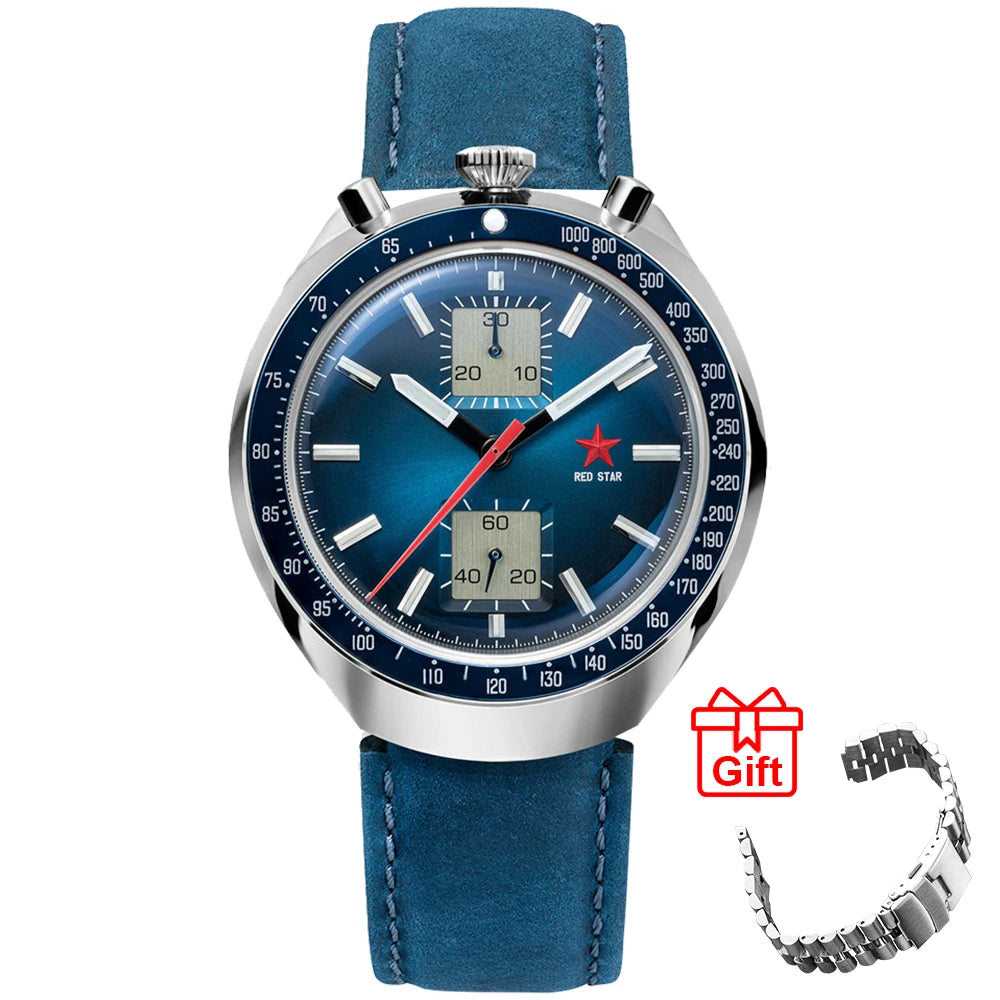 Relógio RED STAR 42mm Bull Head com Movimento Seagull 1963 Cronógrafo Mecânico st1901 Militar Luminoso Masculino Ganso