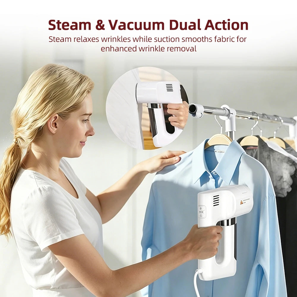 Ferro a vapor portátil 2 em 1 de 1200 W com dupla função de vapor e sucção, remove rapidamente as rugas