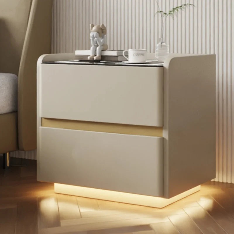 Mesa de cabeceira inteligente em madeira maciça, estilo nórdico, com carregamento sem fios, 2 gavetas, fecho com sensor e iluminação