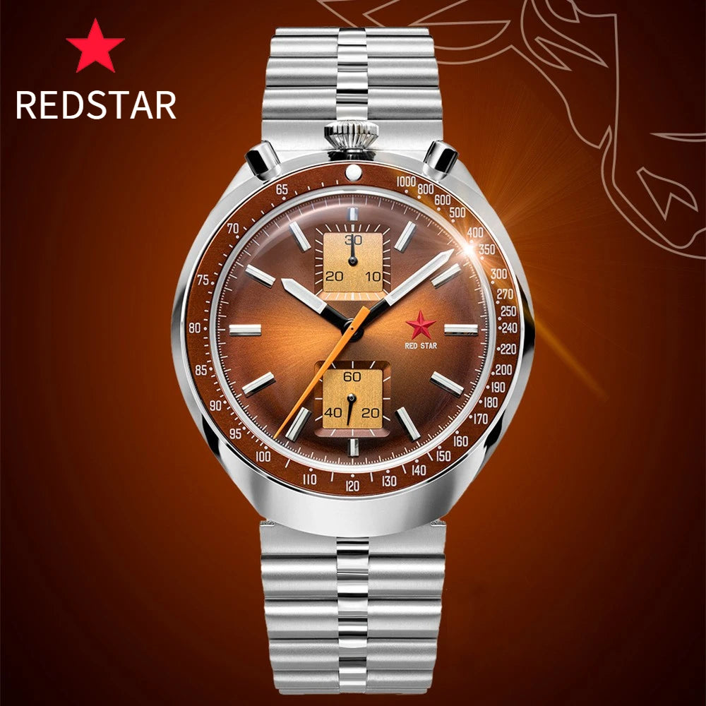 Relógio RED STAR 42mm Bull Head com Movimento Seagull 1963 Cronógrafo Mecânico st1901 Militar Luminoso Masculino Ganso
