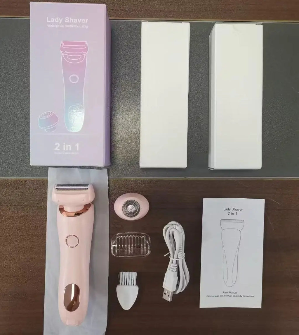 Depilador Elétrico 2 em 1 Feminino com Aparador de Pelos para Rosto e Corpo, Resistente à Água