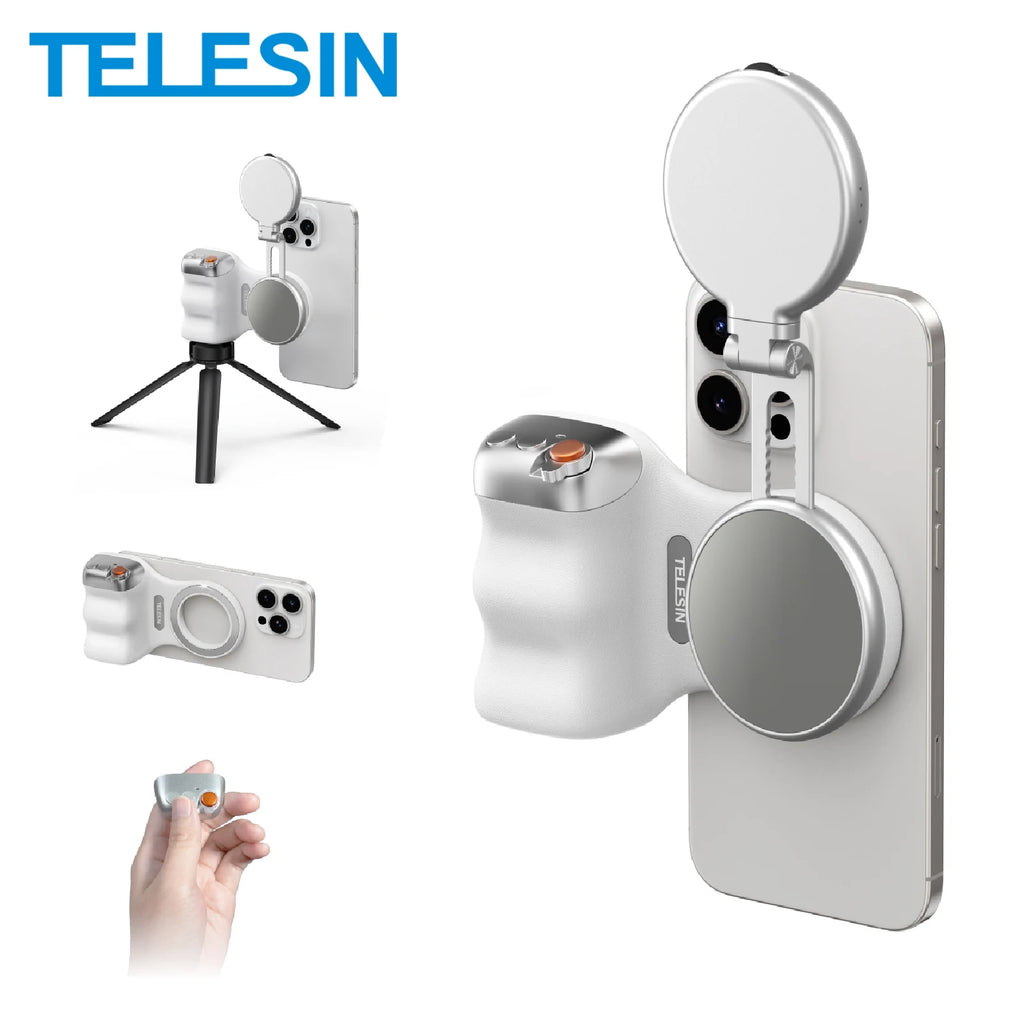 Suporte magnético para câmara de telemóvel, com pega de controlo remoto para iPhone e Android