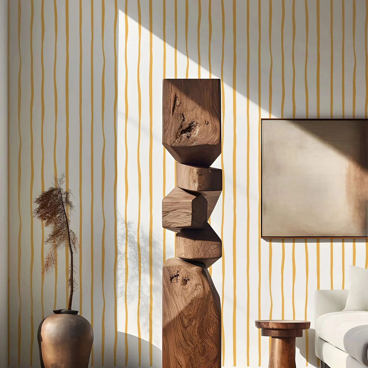 Papel de parede autocolante com riscas verticais amarelas, decoração de parede elegante