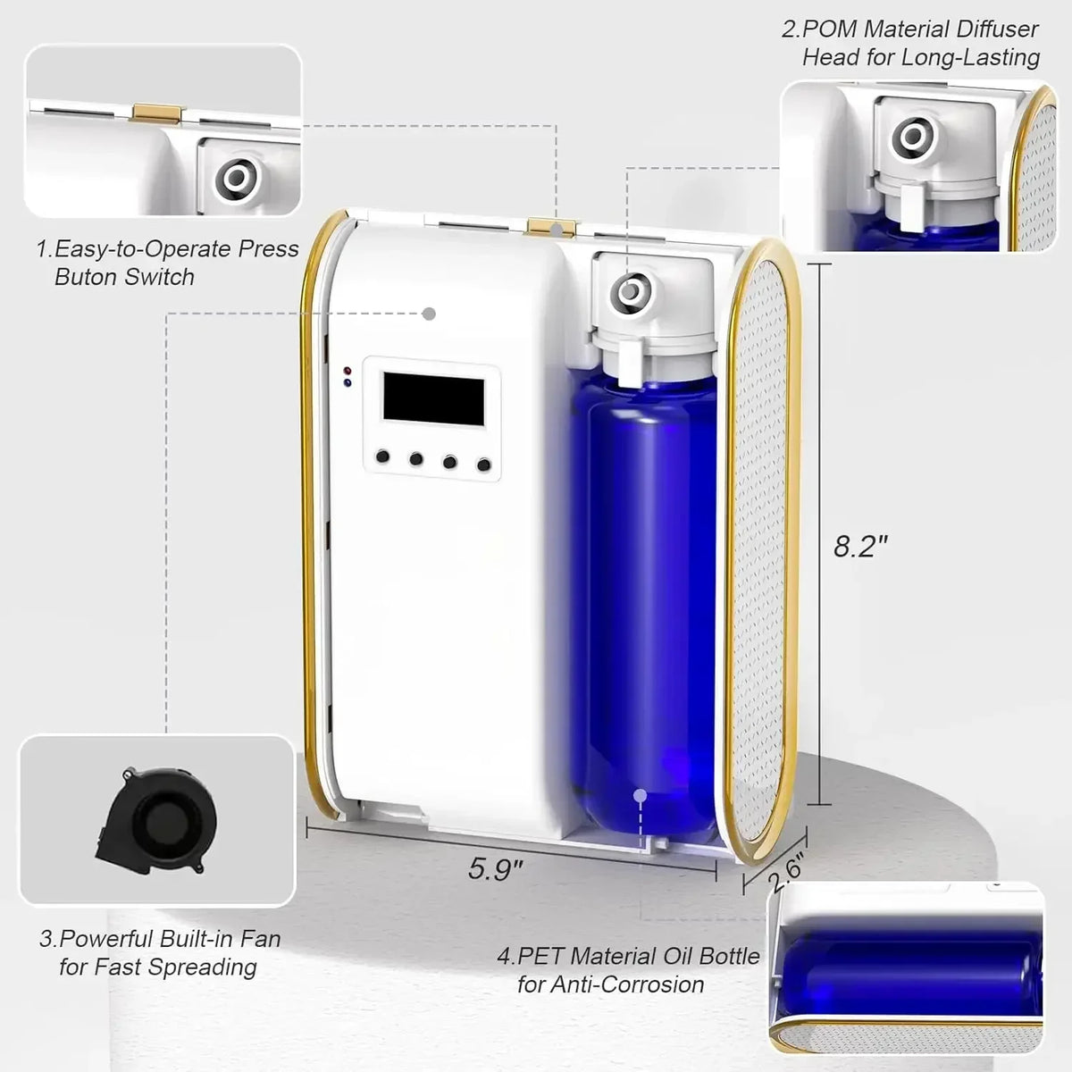 Difusor de fragrâncias para ambientes sem água, difusor de aromas inteligente, máquina elétrica para perfumar a casa, distribuidor de aromas Bluetooth de 500m³