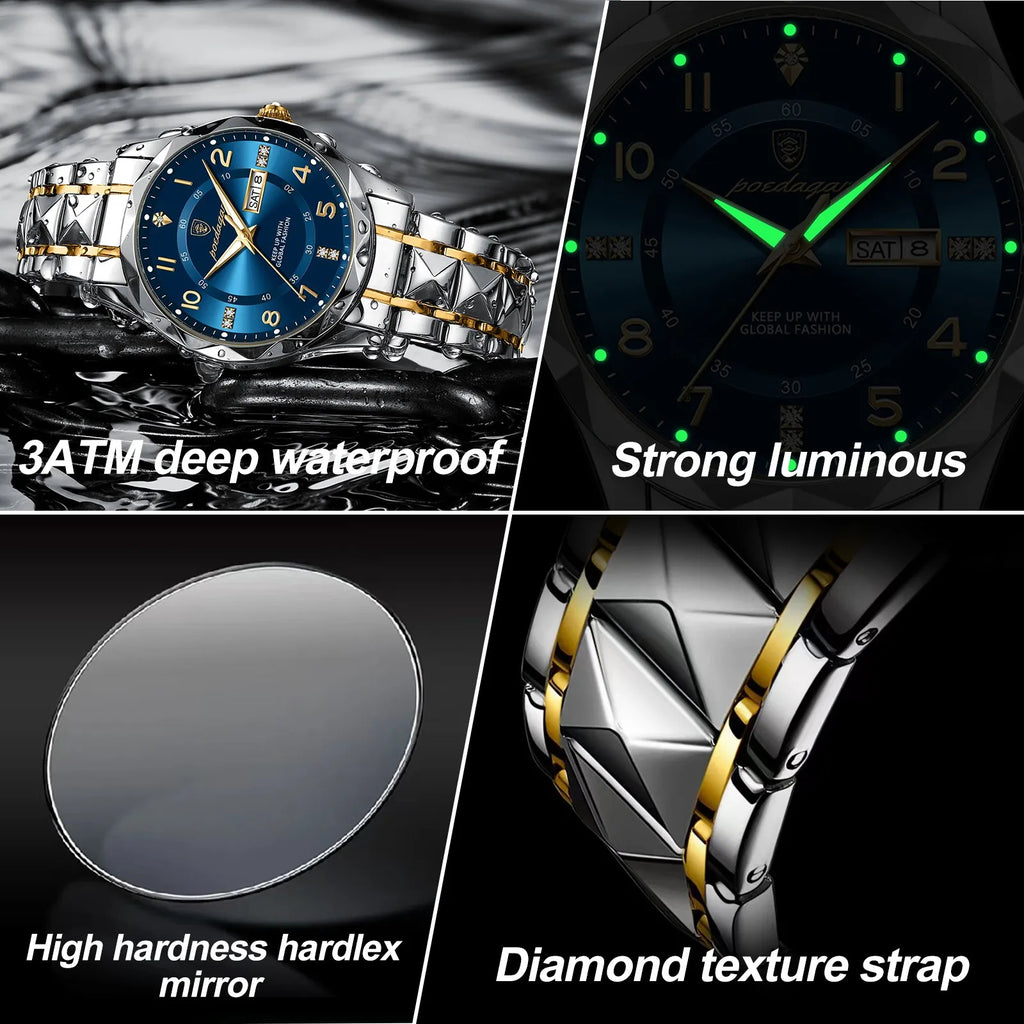 Relógio de luxo polegar para homem, à prova de água,luminoso, moderno, em aço inoxidável, quartzo, desportivo