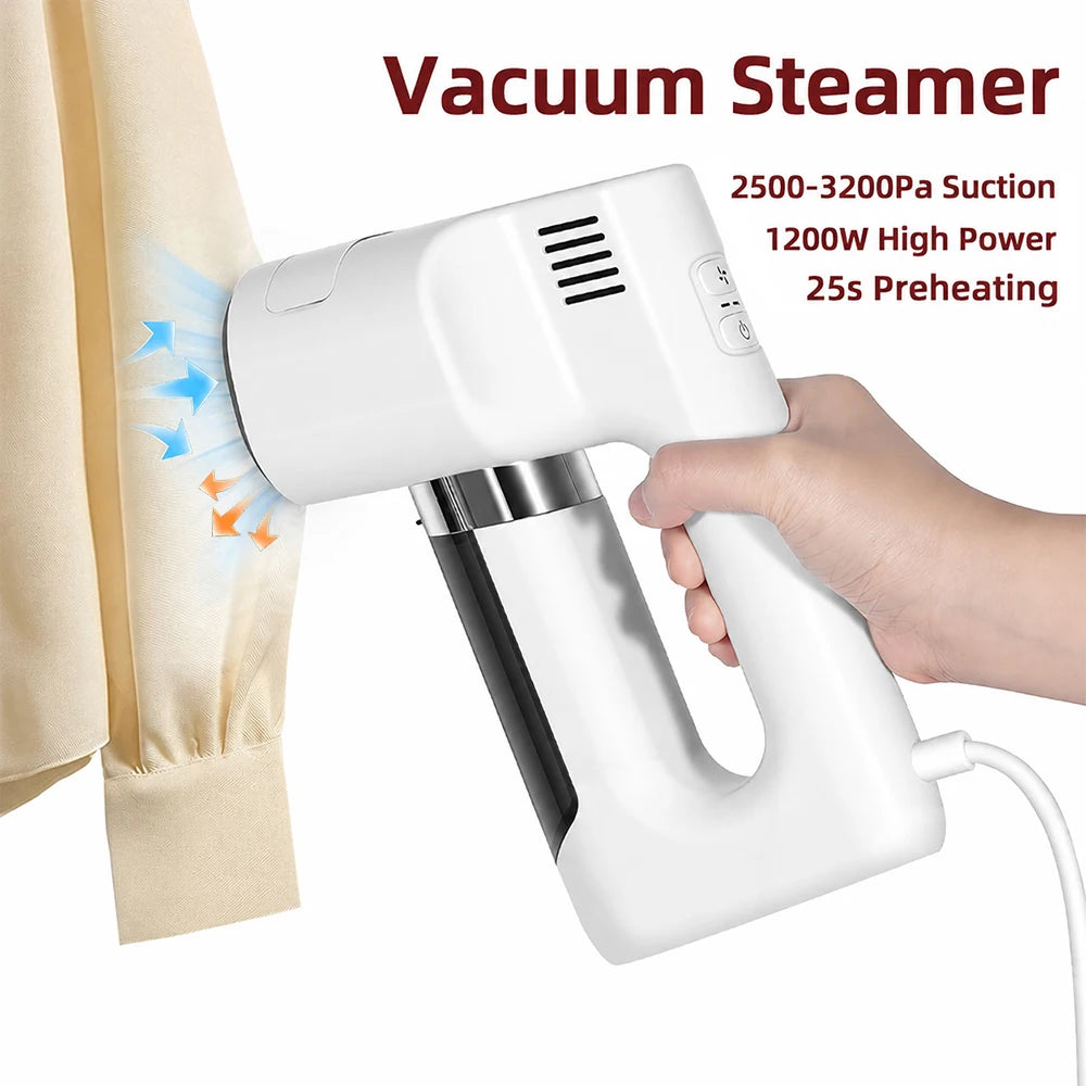 Ferro a vapor portátil 2 em 1 de 1200 W com dupla função de vapor e sucção, remove rapidamente as rugas