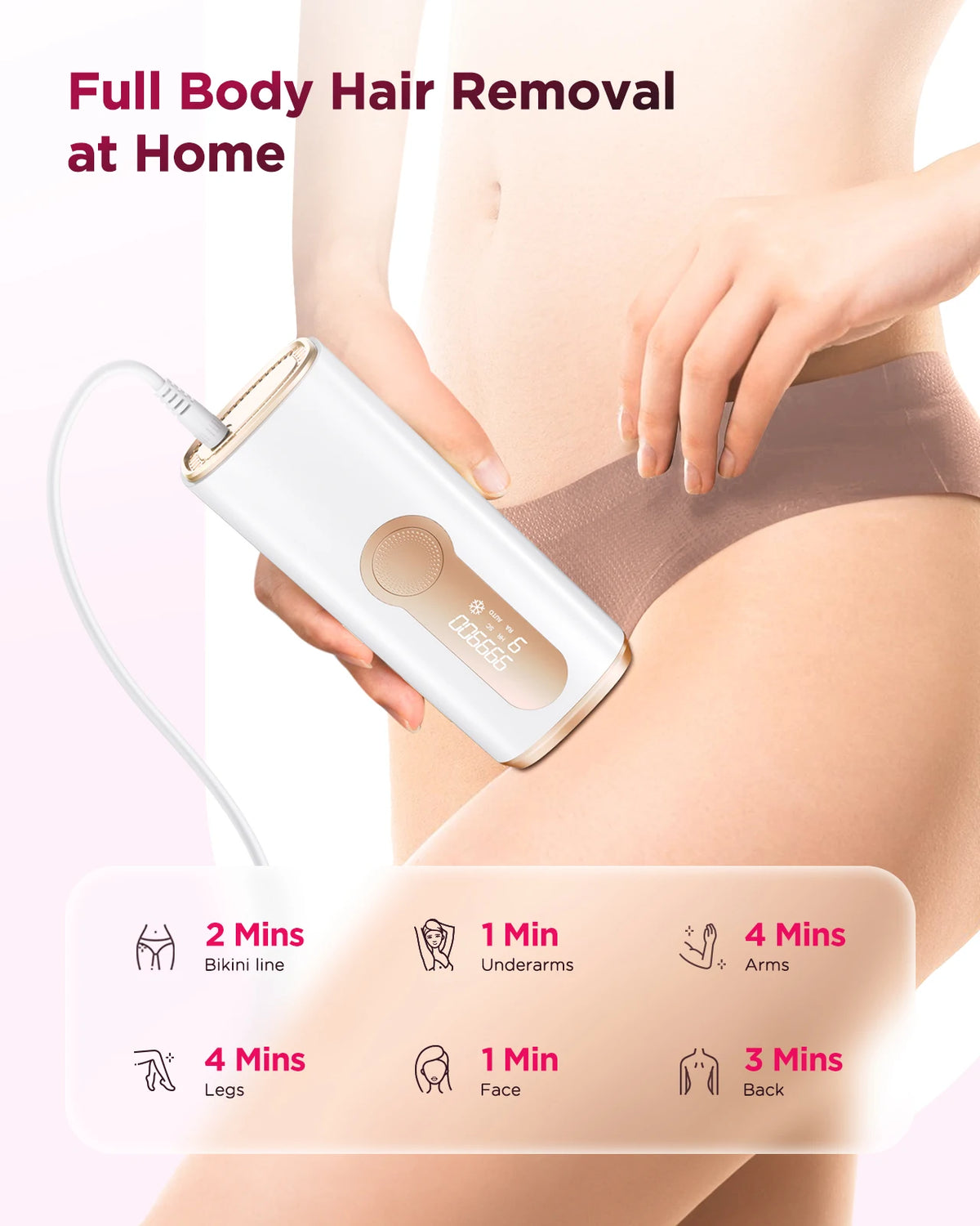 Depilador a laser IPL 990000 para remoção de pelos no corpo, Depilação permanente e indolor