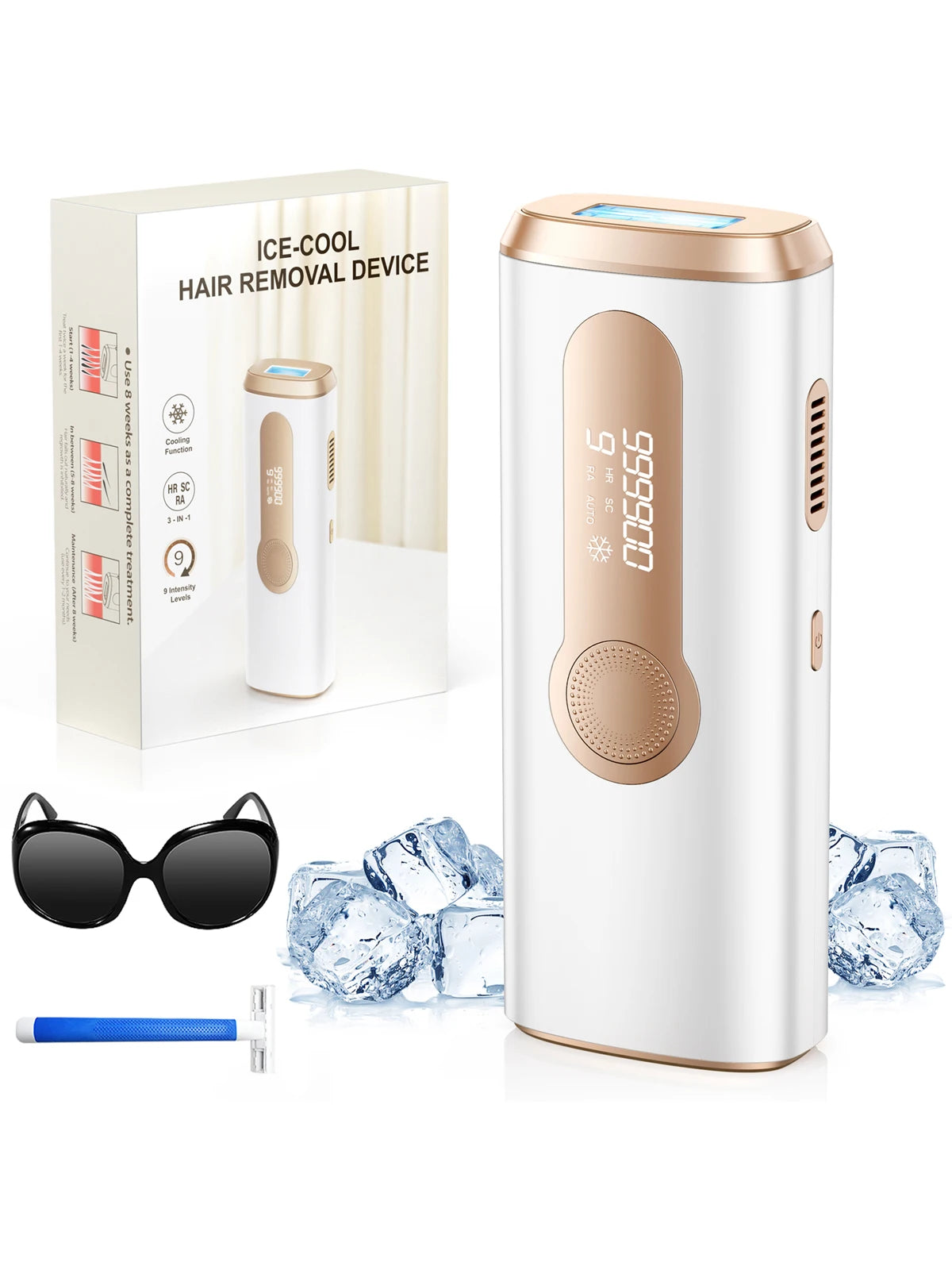 Depilador a laser IPL 990000 para remoção de pelos no corpo, Depilação permanente e indolor