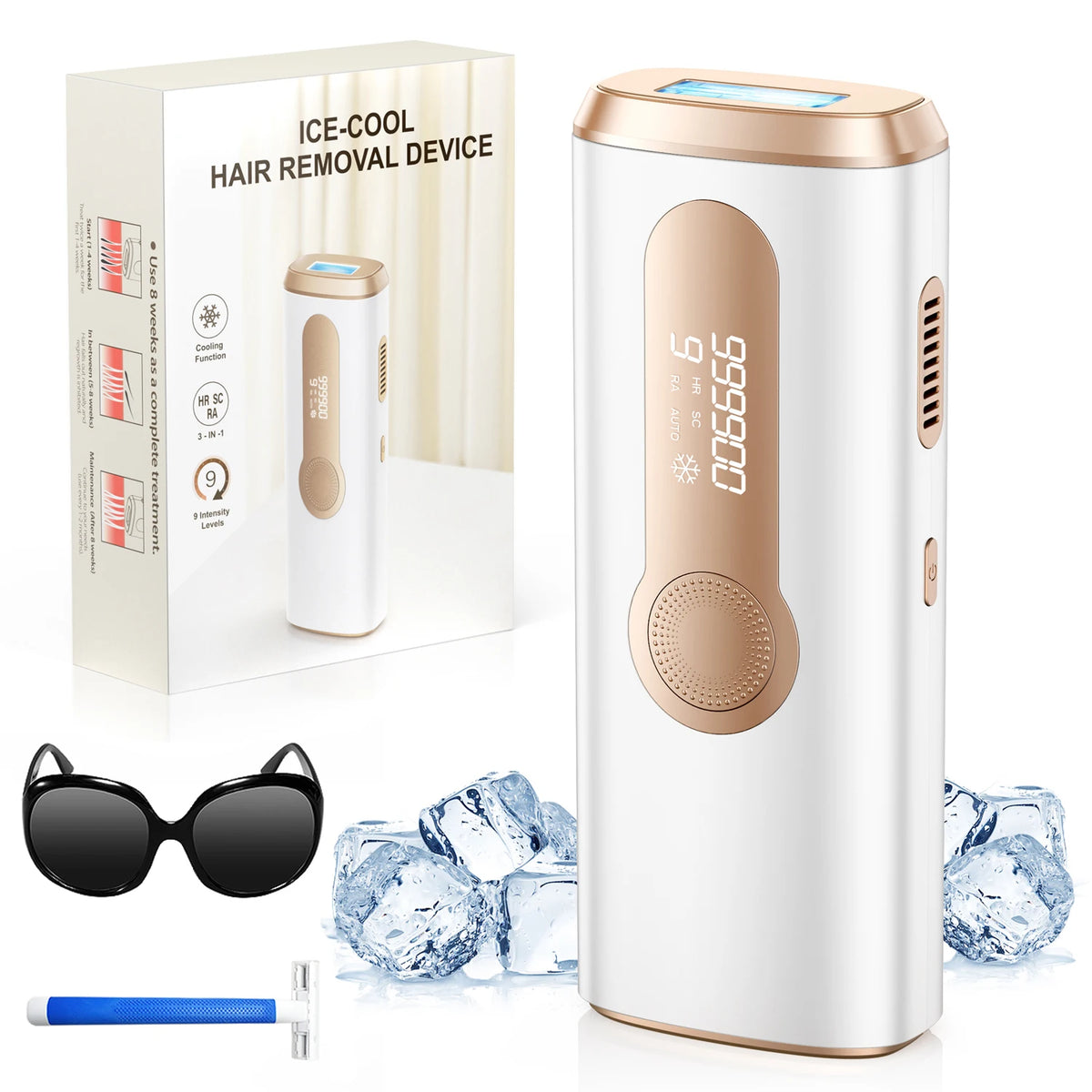 Depilador a laser IPL 990000 para remoção de pelos no corpo, Depilação permanente e indolor