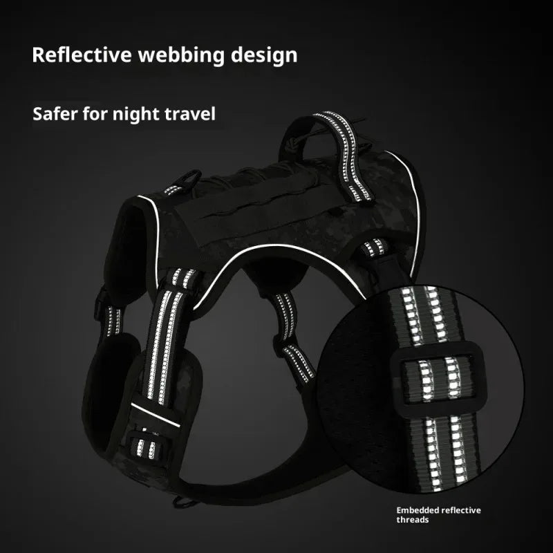Large Dog Tactical Vest Multi-Function MOLLE-Compatible Harness with Anti-Pull Design for Outdoor Training Gear