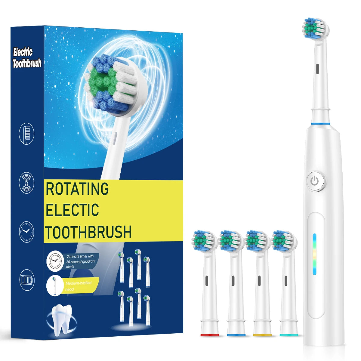 Escova de dentes elétrica rotativa para adultos, limpeza profunda, recarregável, com temporizador inteligente e 8 cabeças de escova