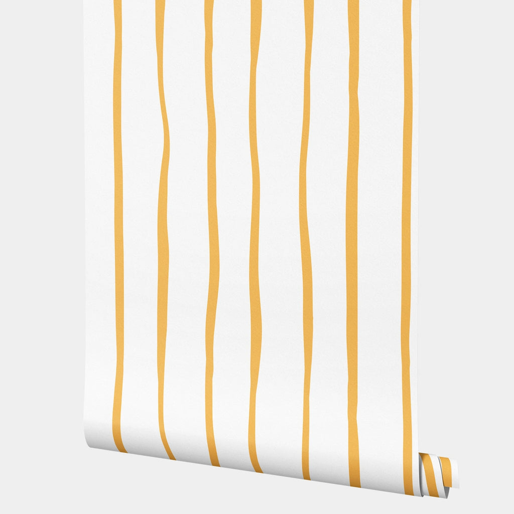 Papel de parede autocolante com riscas verticais amarelas, decoração de parede elegante