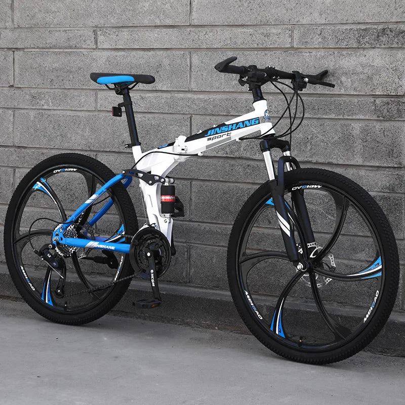 Bicicleta de montanha para adulto, bicicleta de montanha dobrável de 26", bicicleta de montanha BTT suspensão total