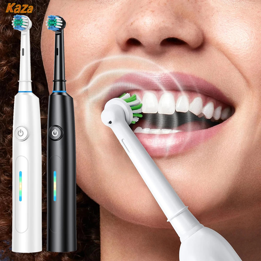 Escova de dentes elétrica rotativa para adultos, limpeza profunda, recarregável, com temporizador inteligente e 8 cabeças de escova