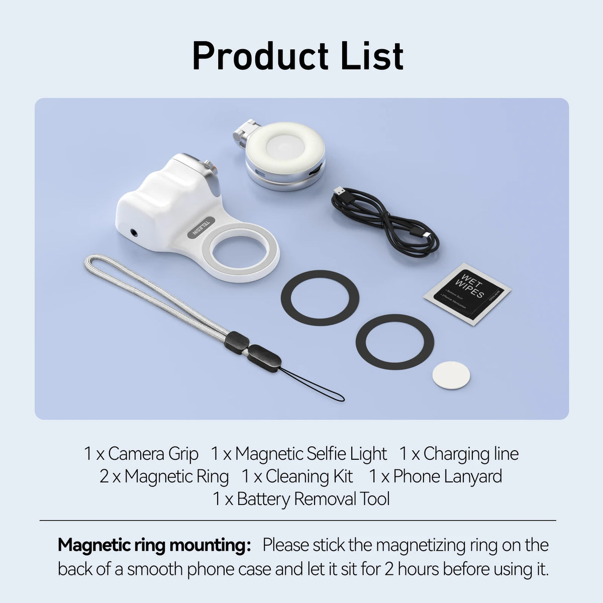 Suporte magnético para câmara de telemóvel, com pega de controlo remoto para iPhone e Android