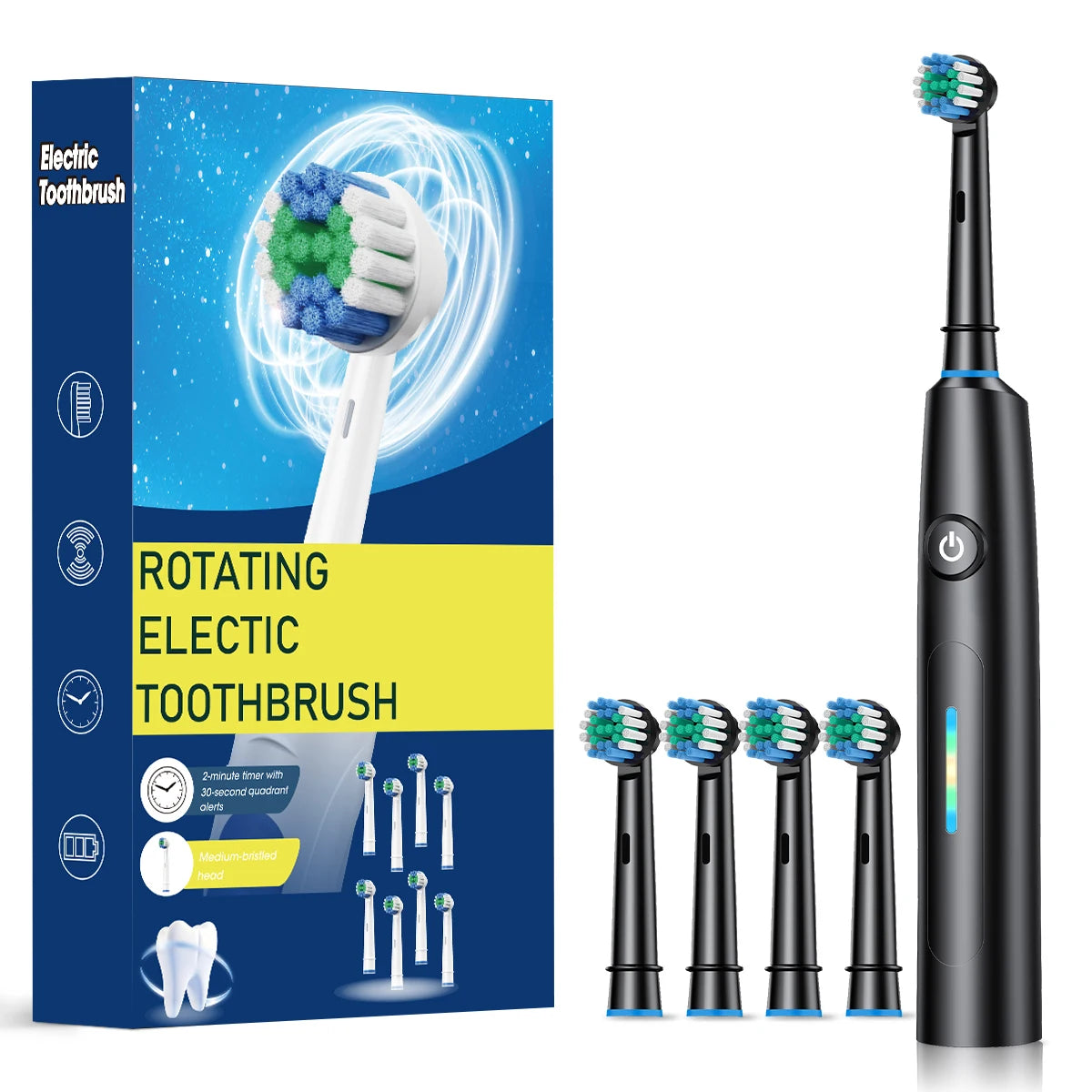 Escova de dentes elétrica rotativa para adultos, limpeza profunda, recarregável, com temporizador inteligente e 8 cabeças de escova
