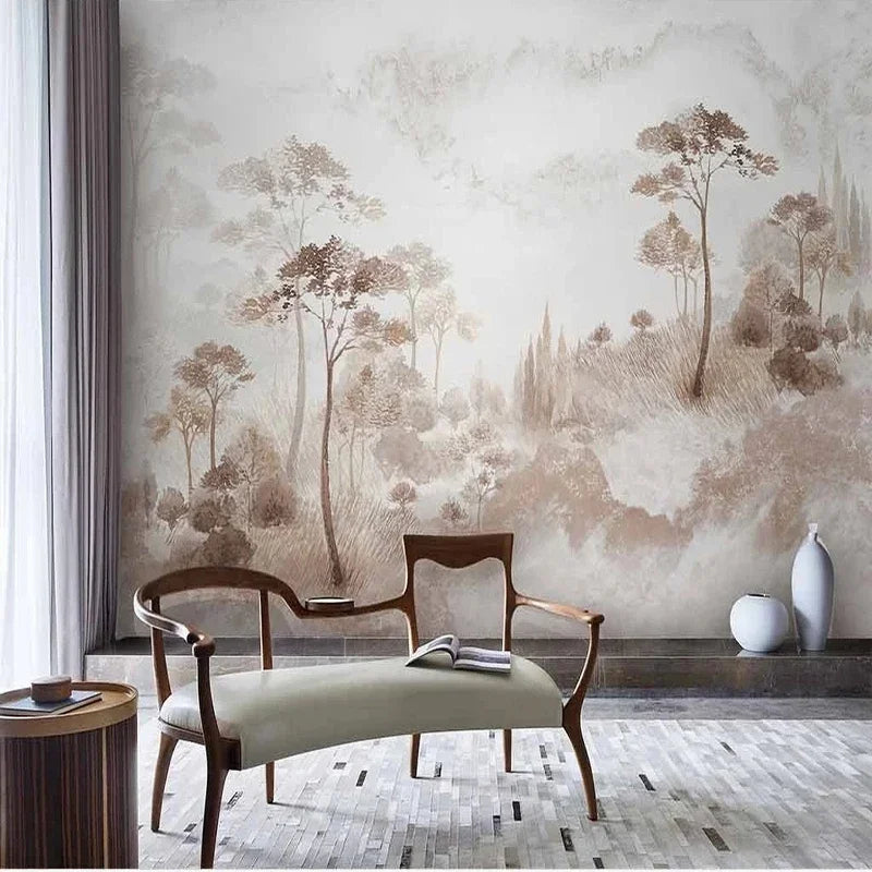 Papel de Parede Personalizado com Pintura de Paisagem Retro para Sala de Estar e Quarto - Papel de Parede 3D