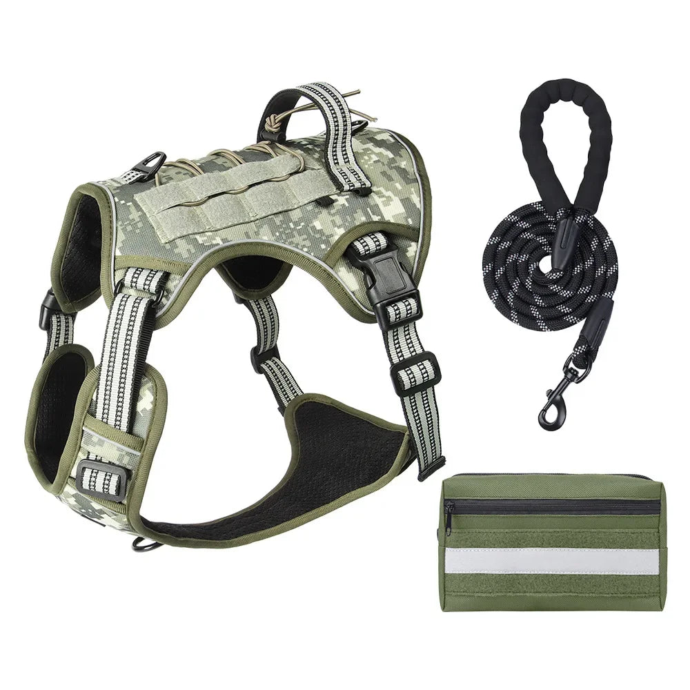 Large Dog Tactical Vest Multi-Function MOLLE-Compatible Harness with Anti-Pull Design for Outdoor Training Gear