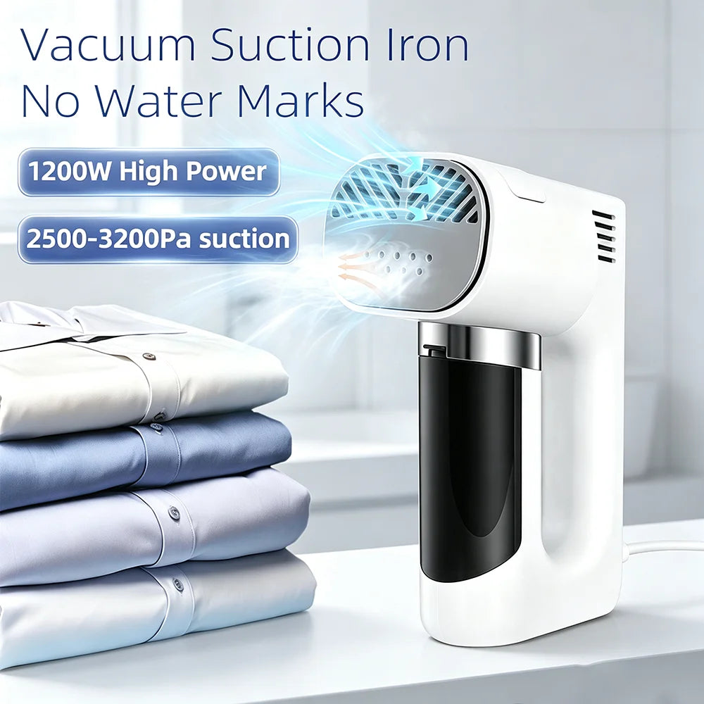 Ferro a vapor portátil 2 em 1 de 1200 W com dupla função de vapor e sucção, remove rapidamente as rugas
