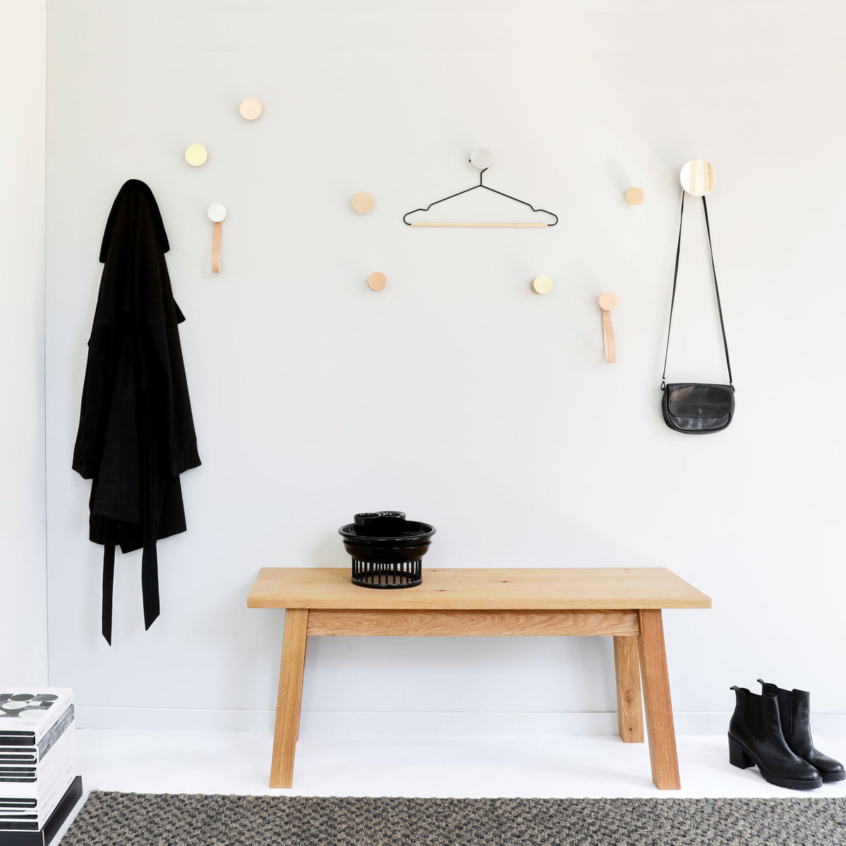 Round Beech Wood & Aluminium Wall Mounted Coat Hook / Knob