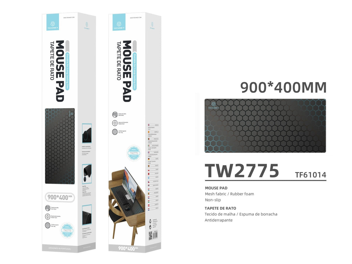 Tapete para rato Techancy 40 x 90 cm, TW2775, borracha antiderrapante, adequado para jogos de PC, preto