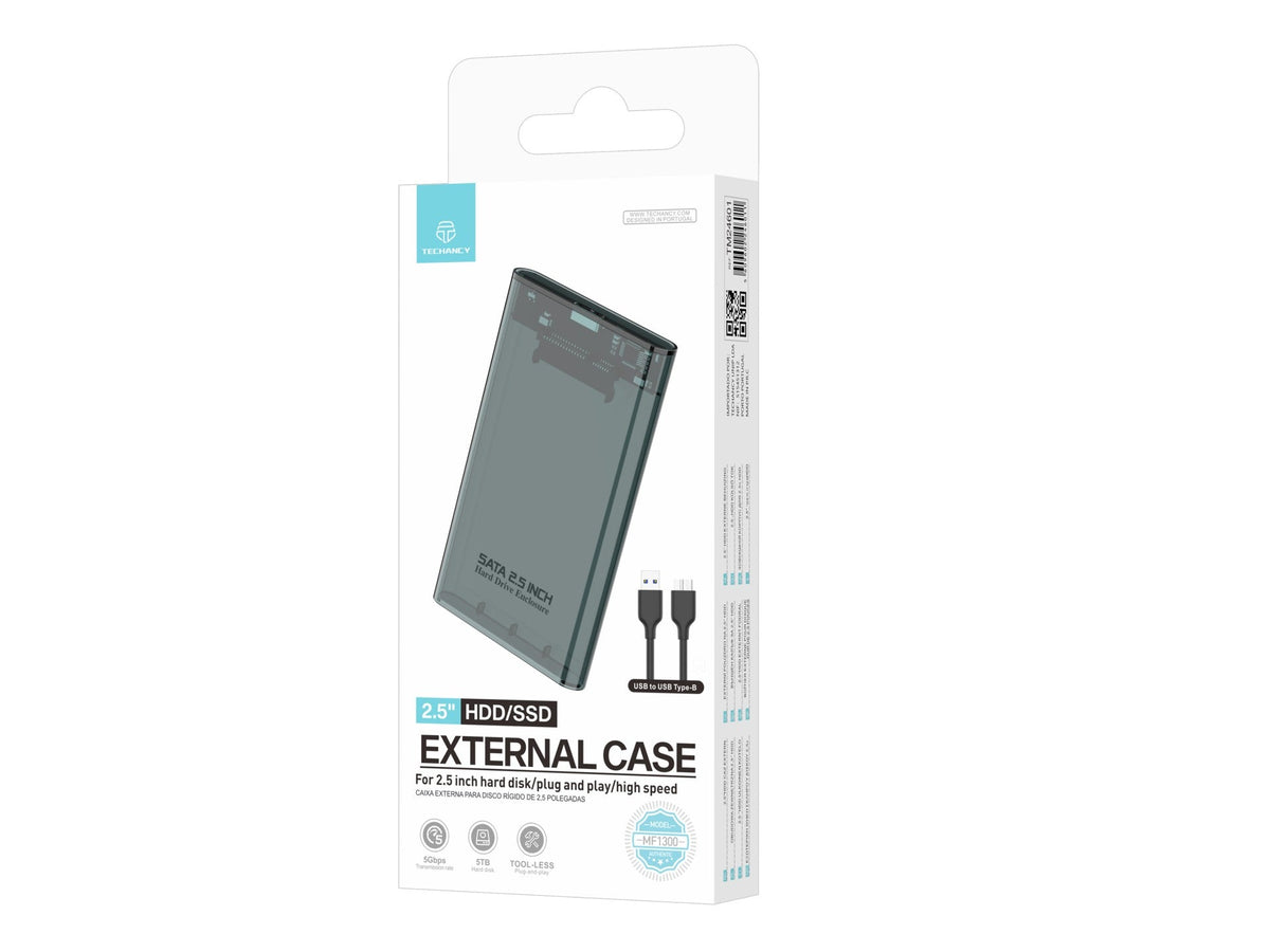 Techancy Estojo Externo  de 2,5" SATA para HDD/SSD Preto MF1300, com USB3.0 de Alta Velocidade, Portátil
