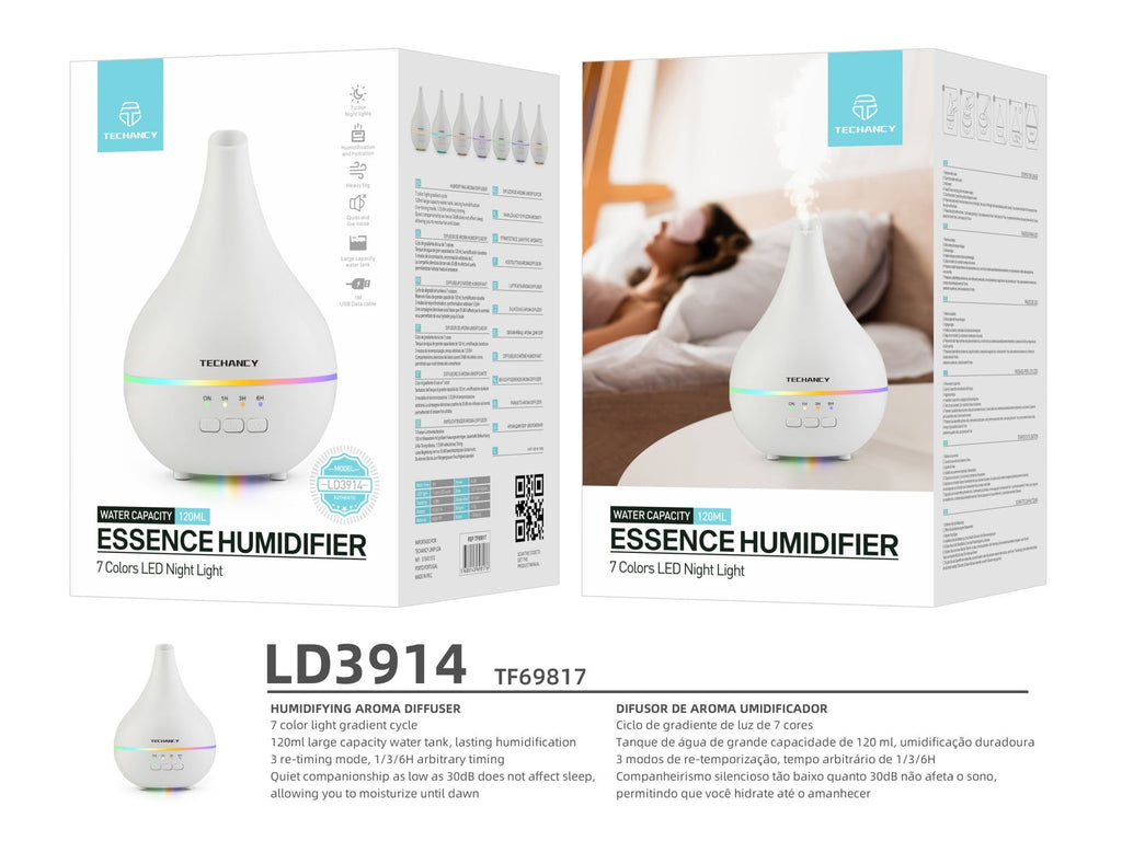 Difusor de aromaterapia Techancy, LD3914, com função humidificadora, branco