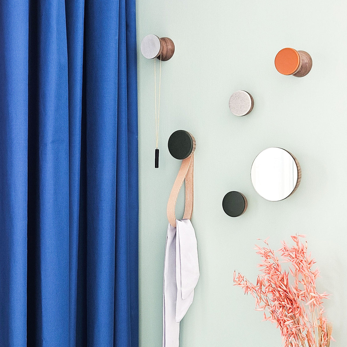Geometric Walnut Wood & Ceramic Wall Mounted Coat Hook / Knob - Dark Terracotta Orange